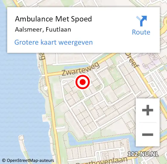 Locatie op kaart van de 112 melding: Ambulance Met Spoed Naar Aalsmeer, Fuutlaan op 19 augustus 2023 09:09