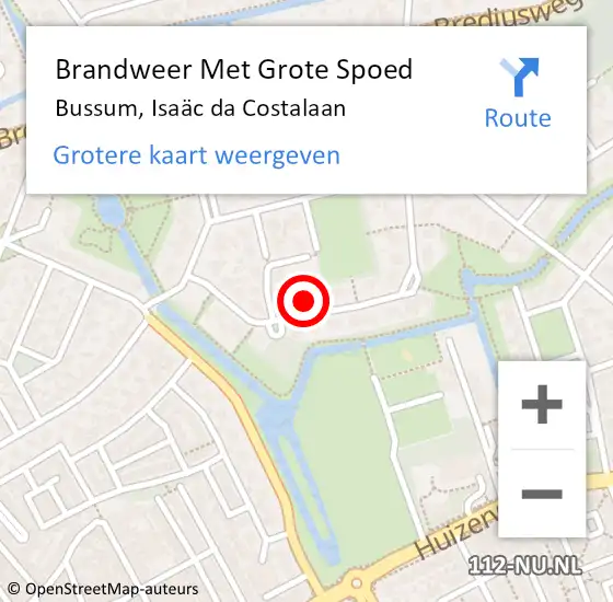 Locatie op kaart van de 112 melding: Brandweer Met Grote Spoed Naar Bussum, Isaäc da Costalaan op 19 augustus 2023 09:09