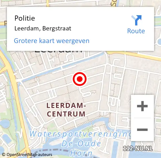 Locatie op kaart van de 112 melding: Politie Leerdam, Bergstraat op 19 augustus 2023 09:16