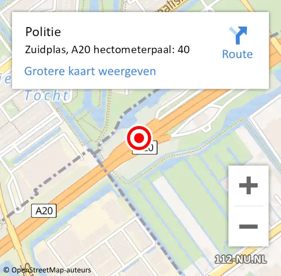 Locatie op kaart van de 112 melding: Politie Zuidplas, A20 hectometerpaal: 40 op 19 augustus 2023 09:49