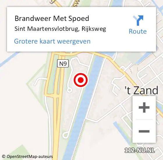 Locatie op kaart van de 112 melding: Brandweer Met Spoed Naar Sint Maartensvlotbrug, Rijksweg op 5 september 2014 09:56