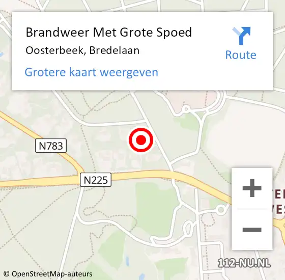 Locatie op kaart van de 112 melding: Brandweer Met Grote Spoed Naar Oosterbeek, Bredelaan op 19 augustus 2023 10:50