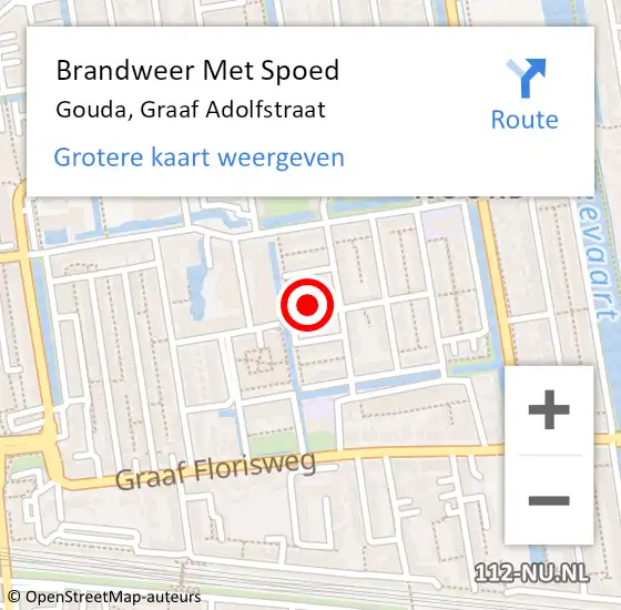 Locatie op kaart van de 112 melding: Brandweer Met Spoed Naar Gouda, Graaf Adolfstraat op 19 augustus 2023 10:51