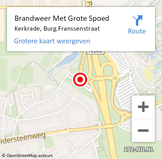 Locatie op kaart van de 112 melding: Brandweer Met Grote Spoed Naar Kerkrade, Burg.Franssenstraat op 19 augustus 2023 10:53