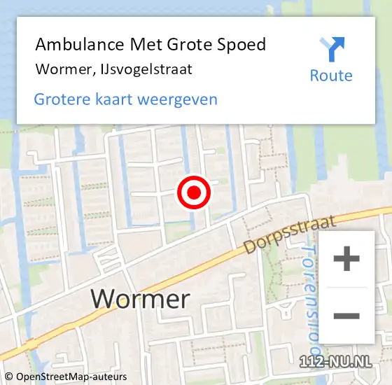 Locatie op kaart van de 112 melding: Ambulance Met Grote Spoed Naar Wormer, IJsvogelstraat op 19 augustus 2023 10:56