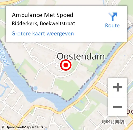 Locatie op kaart van de 112 melding: Ambulance Met Spoed Naar Ridderkerk, Boekweitstraat op 19 augustus 2023 11:06