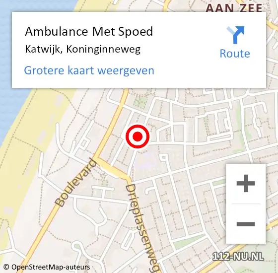 Locatie op kaart van de 112 melding: Ambulance Met Spoed Naar Katwijk, Koninginneweg op 19 augustus 2023 11:08