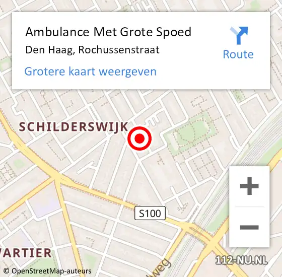 Locatie op kaart van de 112 melding: Ambulance Met Grote Spoed Naar Den Haag, Rochussenstraat op 19 augustus 2023 11:25