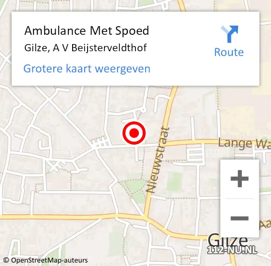 Locatie op kaart van de 112 melding: Ambulance Met Spoed Naar Gilze, A V Beijsterveldthof op 5 september 2014 10:02