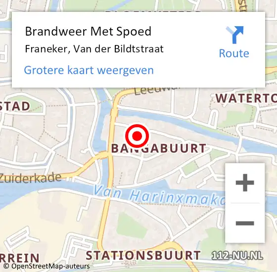 Locatie op kaart van de 112 melding: Brandweer Met Spoed Naar Franeker, Van der Bildtstraat op 19 augustus 2023 11:34