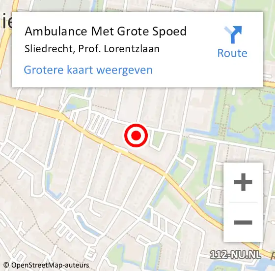 Locatie op kaart van de 112 melding: Ambulance Met Grote Spoed Naar Sliedrecht, Prof. Lorentzlaan op 19 augustus 2023 11:48