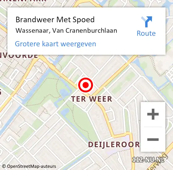 Locatie op kaart van de 112 melding: Brandweer Met Spoed Naar Wassenaar, Van Cranenburchlaan op 19 augustus 2023 12:16