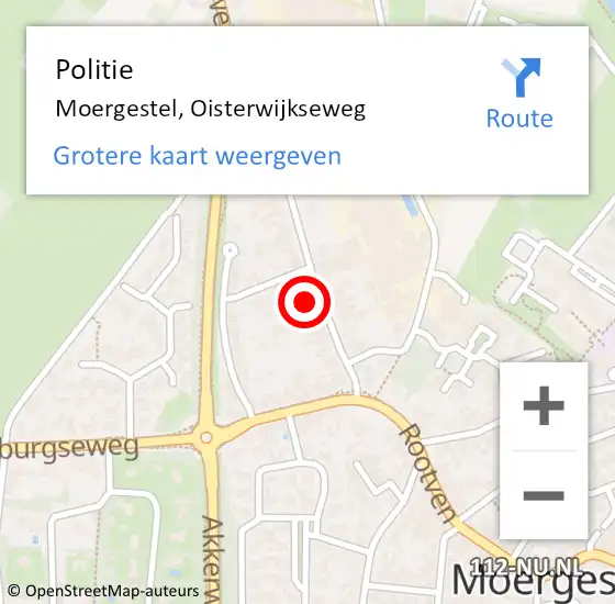 Locatie op kaart van de 112 melding: Politie Moergestel, Oisterwijkseweg op 19 augustus 2023 12:27