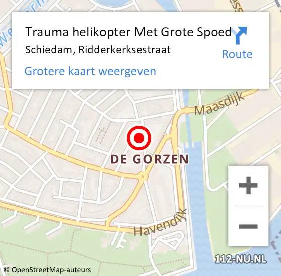 Locatie op kaart van de 112 melding: Trauma helikopter Met Grote Spoed Naar Schiedam, Ridderkerksestraat op 19 augustus 2023 12:29