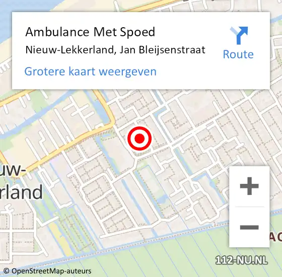 Locatie op kaart van de 112 melding: Ambulance Met Spoed Naar Nieuw-Lekkerland, Jan Bleijsenstraat op 19 augustus 2023 12:52