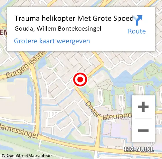 Locatie op kaart van de 112 melding: Trauma helikopter Met Grote Spoed Naar Gouda, Willem Bontekoesingel op 19 augustus 2023 13:28
