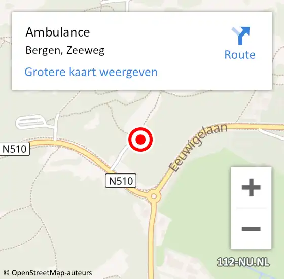 Locatie op kaart van de 112 melding: Ambulance Bergen, Zeeweg op 19 augustus 2023 13:53