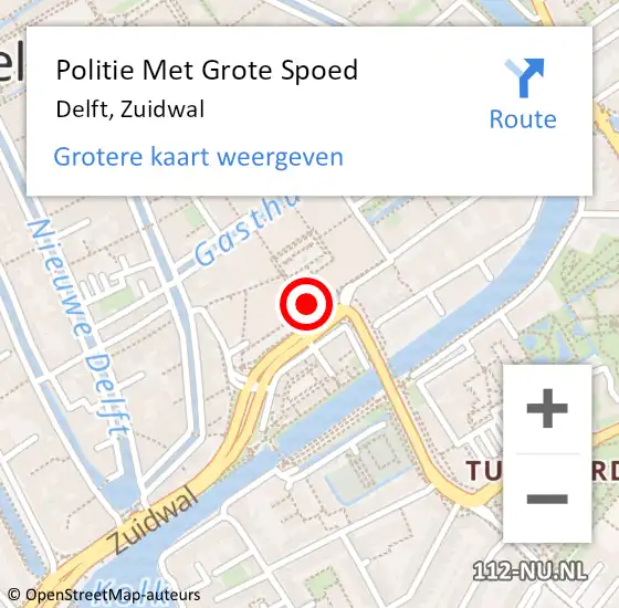 Locatie op kaart van de 112 melding: Politie Met Grote Spoed Naar Delft, Zuidwal op 19 augustus 2023 13:53