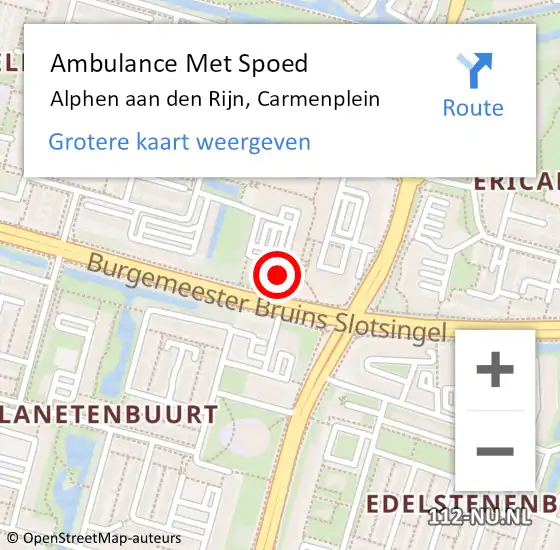 Locatie op kaart van de 112 melding: Ambulance Met Spoed Naar Alphen aan den Rijn, Carmenplein op 19 augustus 2023 14:01