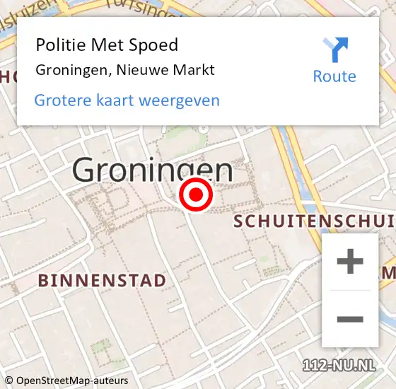Locatie op kaart van de 112 melding: Politie Met Spoed Naar Groningen, Nieuwe Markt op 19 augustus 2023 14:07