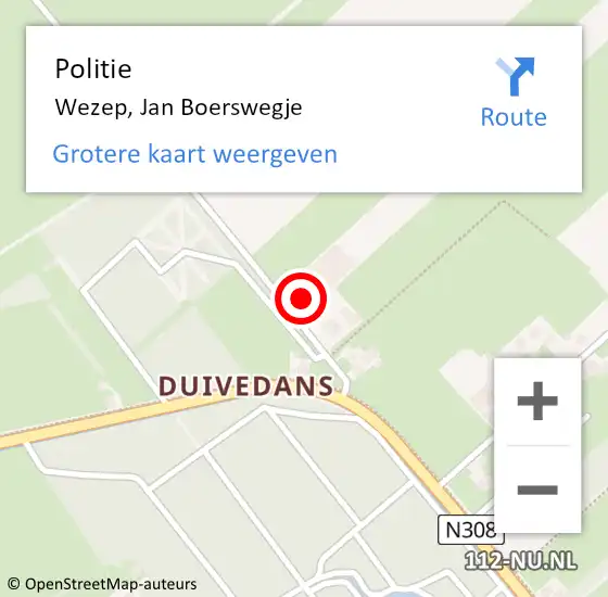 Locatie op kaart van de 112 melding: Politie Wezep, Jan Boerswegje op 19 augustus 2023 14:13