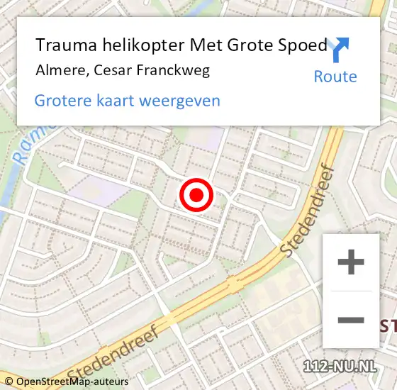 Locatie op kaart van de 112 melding: Trauma helikopter Met Grote Spoed Naar Almere, Cesar Franckweg op 19 augustus 2023 14:15