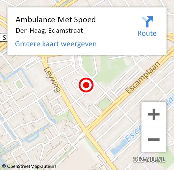 Locatie op kaart van de 112 melding: Ambulance Met Spoed Naar Den Haag, Edamstraat op 19 augustus 2023 14:29