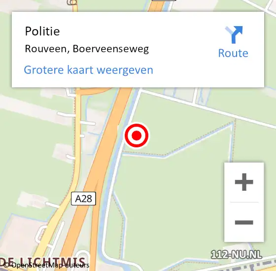 Locatie op kaart van de 112 melding: Politie Rouveen, Boerveenseweg op 19 augustus 2023 14:29