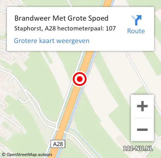 Locatie op kaart van de 112 melding: Brandweer Met Grote Spoed Naar Staphorst, A28 hectometerpaal: 107 op 19 augustus 2023 14:29