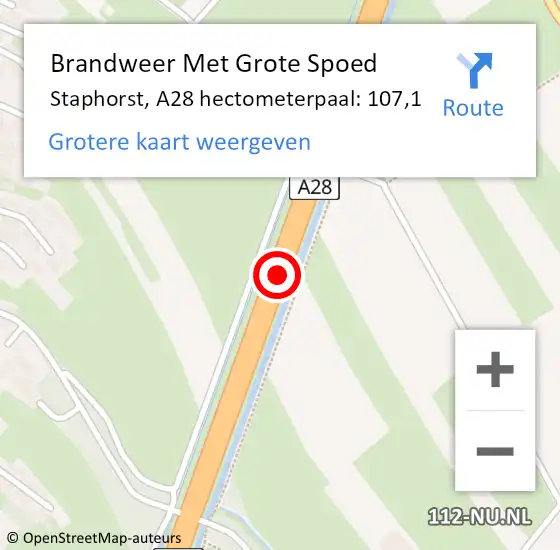 Locatie op kaart van de 112 melding: Brandweer Met Grote Spoed Naar Staphorst, A28 hectometerpaal: 107,1 op 19 augustus 2023 14:30