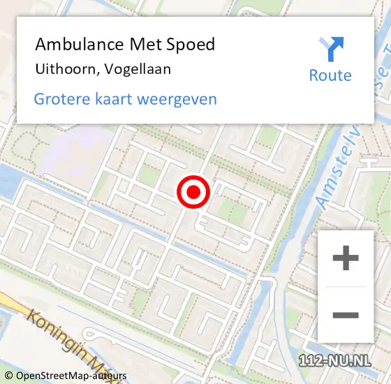 Locatie op kaart van de 112 melding: Ambulance Met Spoed Naar Uithoorn, Vogellaan op 19 augustus 2023 14:39