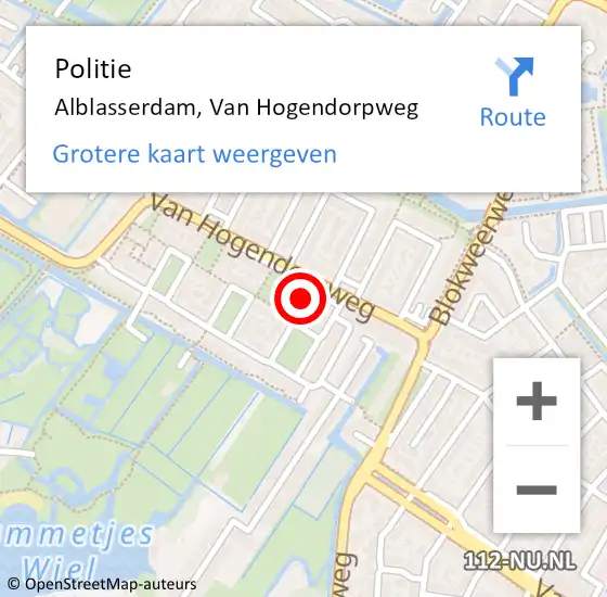 Locatie op kaart van de 112 melding: Politie Alblasserdam, Van Hogendorpweg op 19 augustus 2023 14:44