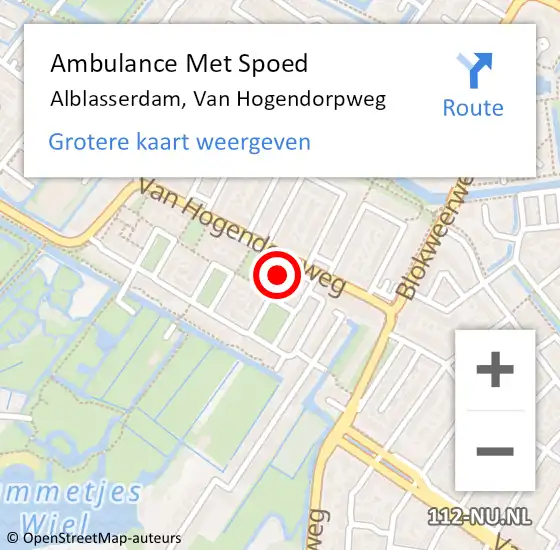 Locatie op kaart van de 112 melding: Ambulance Met Spoed Naar Alblasserdam, Van Hogendorpweg op 19 augustus 2023 14:50