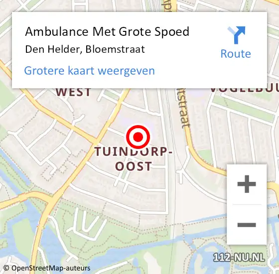 Locatie op kaart van de 112 melding: Ambulance Met Grote Spoed Naar Den Helder, Bloemstraat op 19 augustus 2023 15:25