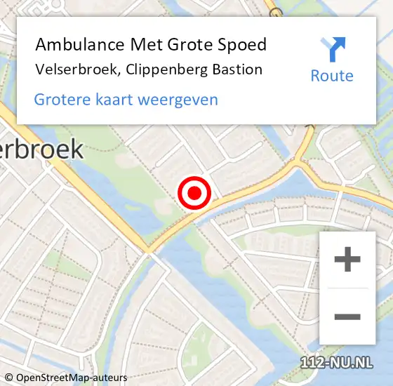 Locatie op kaart van de 112 melding: Ambulance Met Grote Spoed Naar Velserbroek, Clippenberg Bastion op 19 augustus 2023 16:09