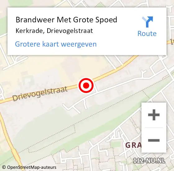 Locatie op kaart van de 112 melding: Brandweer Met Grote Spoed Naar Kerkrade, Drievogelstraat op 19 augustus 2023 16:45