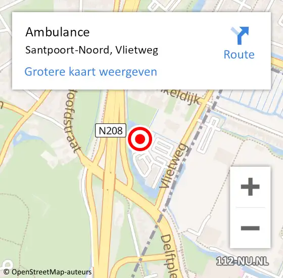 Locatie op kaart van de 112 melding: Ambulance Santpoort-Noord, Vlietweg op 19 augustus 2023 16:58