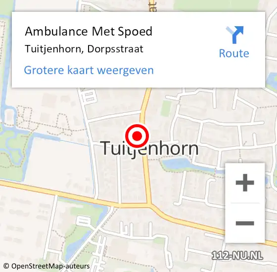 Locatie op kaart van de 112 melding: Ambulance Met Spoed Naar Tuitjenhorn, Dorpsstraat op 19 augustus 2023 17:02