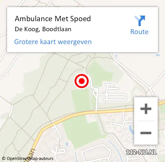 Locatie op kaart van de 112 melding: Ambulance Met Spoed Naar De Koog, Boodtlaan op 19 augustus 2023 17:27