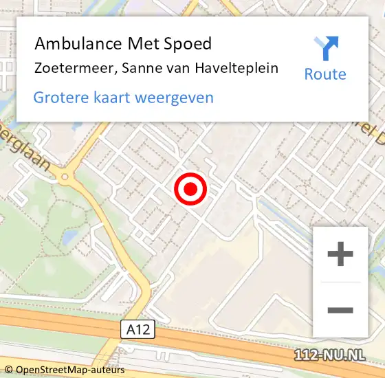 Locatie op kaart van de 112 melding: Ambulance Met Spoed Naar Zoetermeer, Sanne van Havelteplein op 19 augustus 2023 18:15