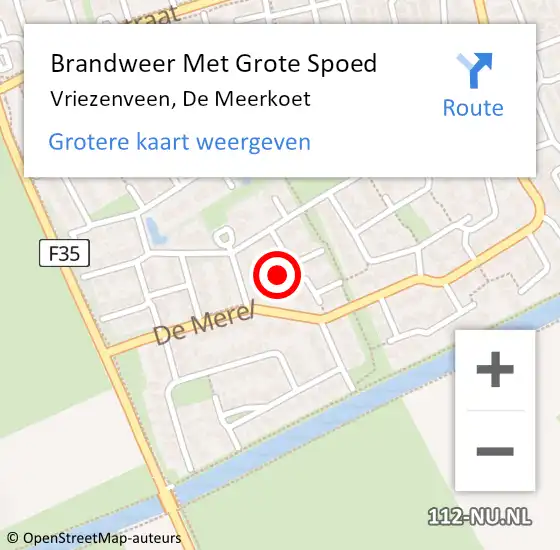 Locatie op kaart van de 112 melding: Brandweer Met Grote Spoed Naar Vriezenveen, De Meerkoet op 19 augustus 2023 19:00