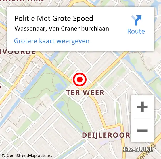 Locatie op kaart van de 112 melding: Politie Met Grote Spoed Naar Wassenaar, Van Cranenburchlaan op 19 augustus 2023 19:45