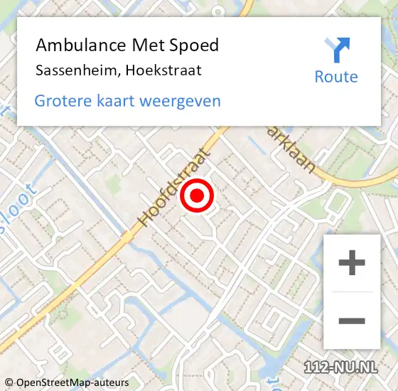 Locatie op kaart van de 112 melding: Ambulance Met Spoed Naar Sassenheim, Hoekstraat op 19 augustus 2023 19:50