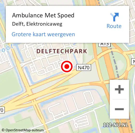 Locatie op kaart van de 112 melding: Ambulance Met Spoed Naar Delft, Elektronicaweg op 19 augustus 2023 20:00