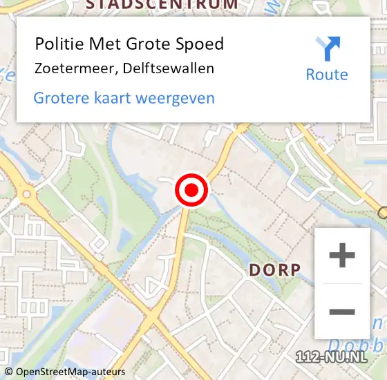 Locatie op kaart van de 112 melding: Politie Met Grote Spoed Naar Zoetermeer, Delftsewallen op 19 augustus 2023 20:14