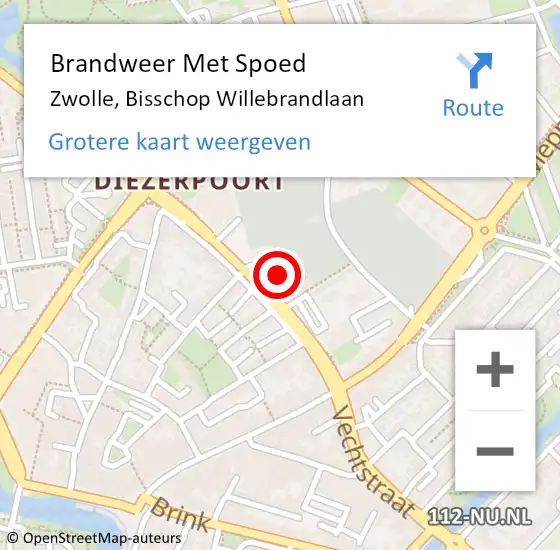 Locatie op kaart van de 112 melding: Brandweer Met Spoed Naar Zwolle, Bisschop Willebrandlaan op 19 augustus 2023 20:14