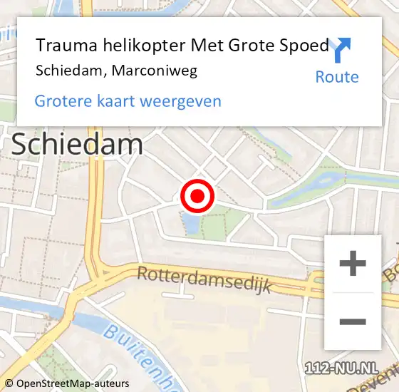 Locatie op kaart van de 112 melding: Trauma helikopter Met Grote Spoed Naar Schiedam, Marconiweg op 19 augustus 2023 20:19