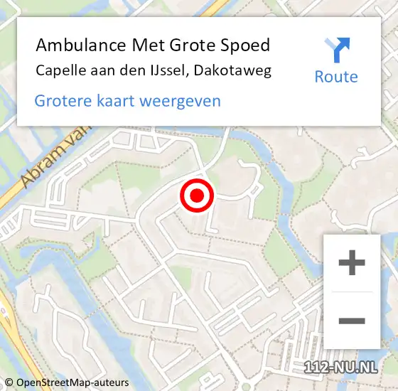 Locatie op kaart van de 112 melding: Ambulance Met Grote Spoed Naar Capelle aan den IJssel, Dakotaweg op 19 augustus 2023 21:08