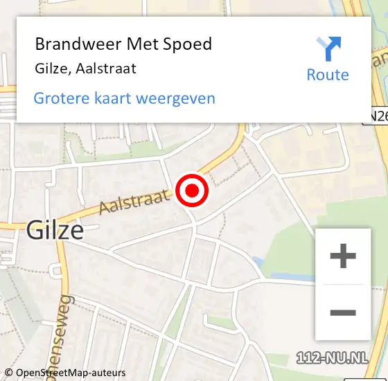 Locatie op kaart van de 112 melding: Brandweer Met Spoed Naar Gilze, Aalstraat op 19 augustus 2023 21:56