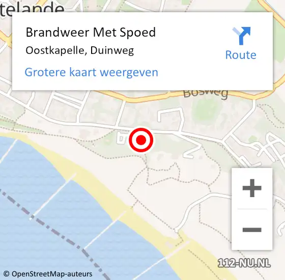 Locatie op kaart van de 112 melding: Brandweer Met Spoed Naar Oostkapelle, Duinweg op 19 augustus 2023 22:03